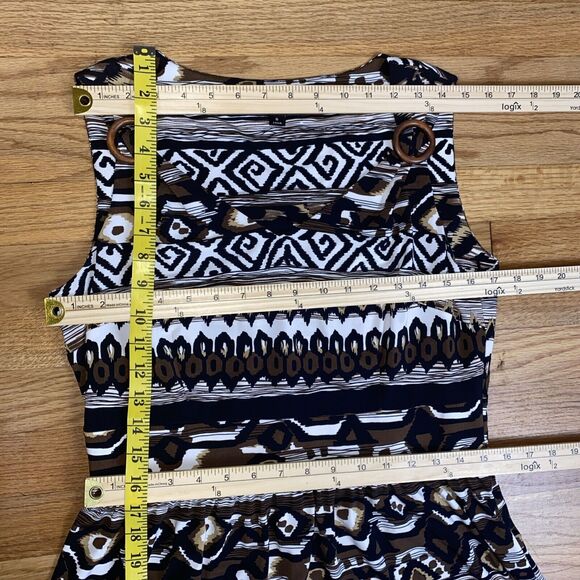 Tahari ASL Women’s Size 8 Brown Black White Tribal Geometric Print Midi Dress - Picture 3 of 7